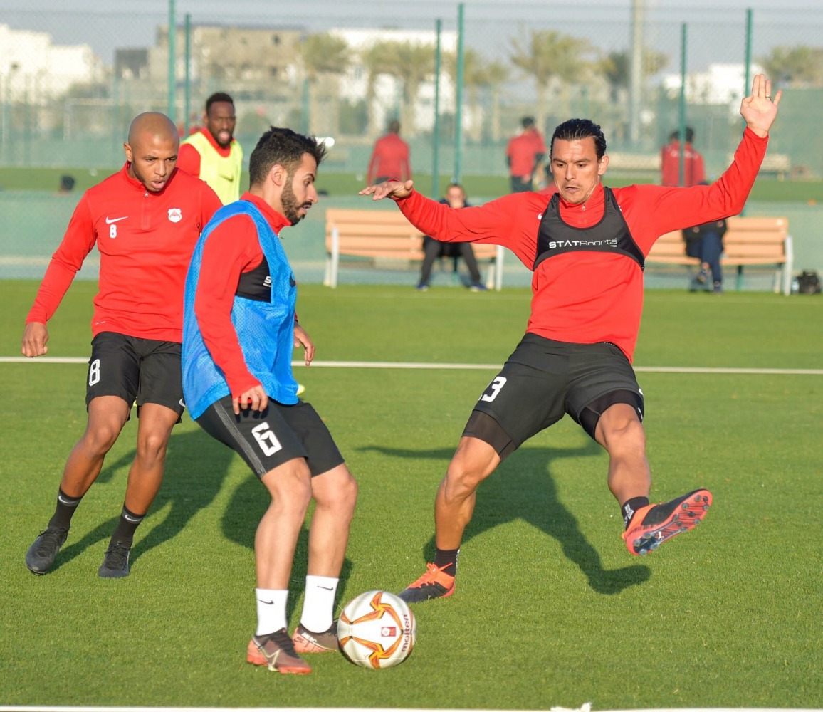 Al Rayyan's players during a training session ahead of ‘Qatar Clasico’. 