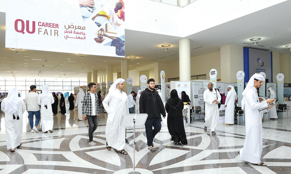 A bustling corner during the Career Fair at the College of Business & Economics of Qatar University. Pic: Salim Matramkot/The Peninsula.
