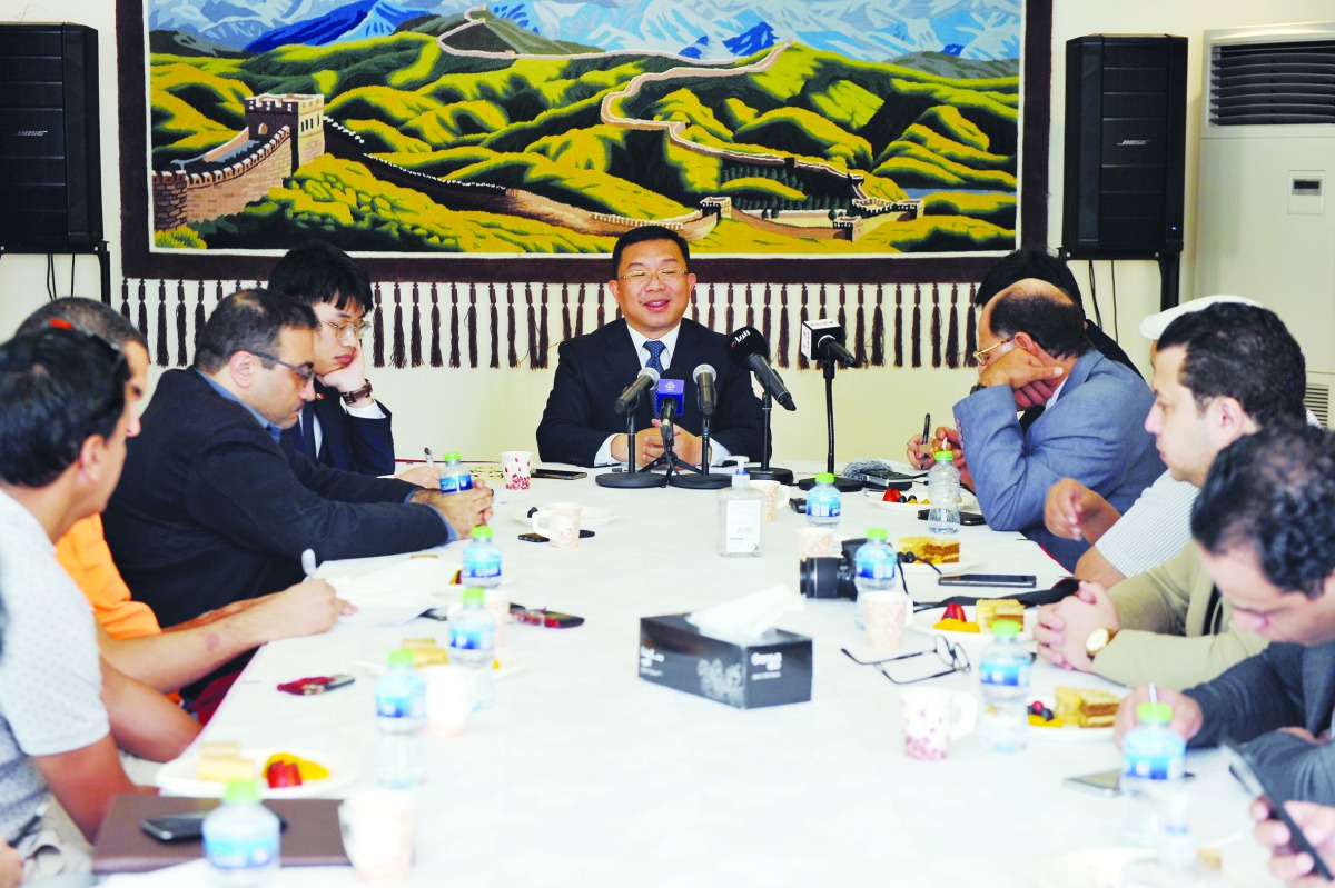 The Ambassador of People’s Republic of China to Qatar, Zhou Jian, during the press conference at his residence in Doha, yesterday. Pic: Abdul Basit/The Peninsula 