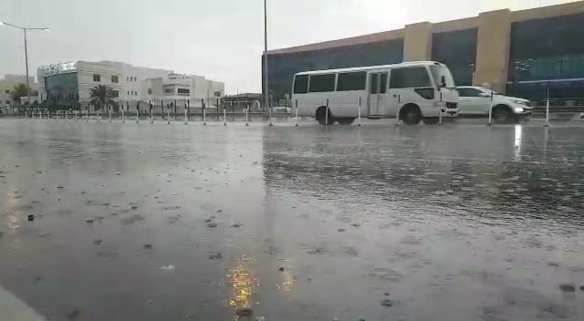 Doha roads during yesterday's rain. Pic: Abdul Basit / The Peninsula