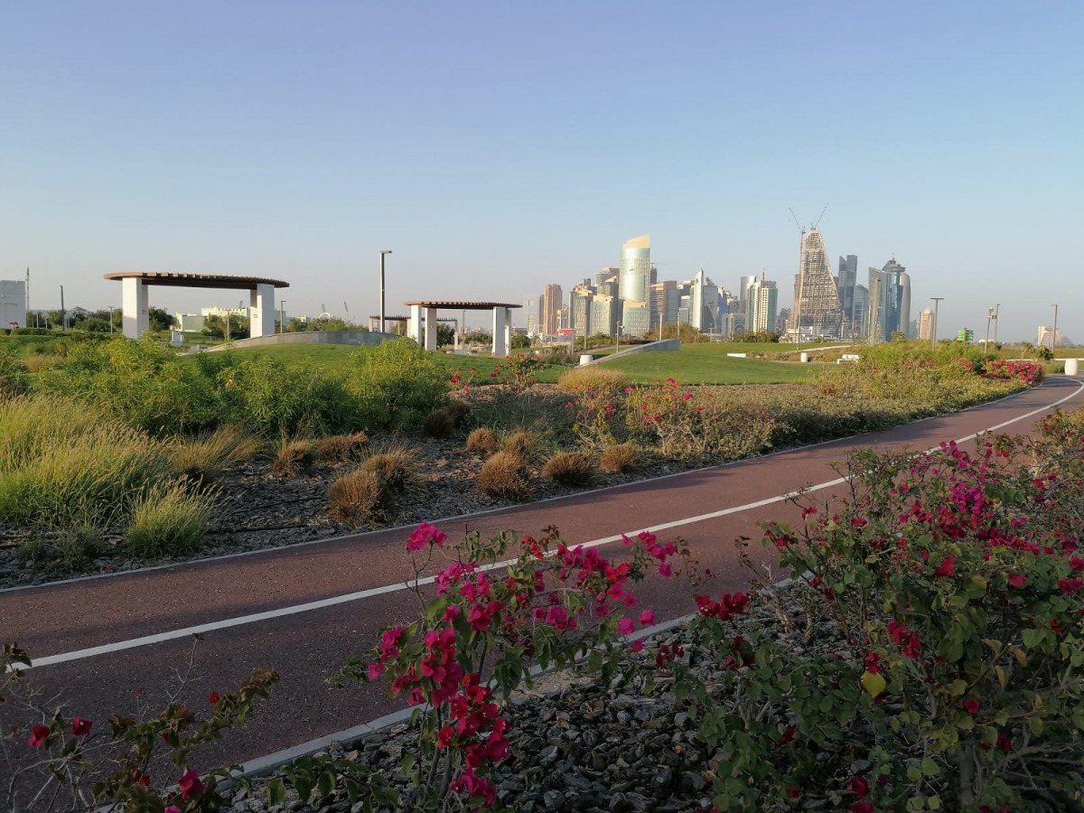 Al Bidda park with West Bay buildings in the background. Pic: Salim Matramkot / The Peninsula 