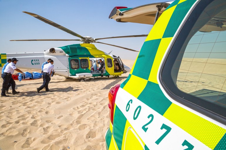 FILE PHOTO: An injured person is being taken care of by HMC's Ambulance Service team at Sealine area