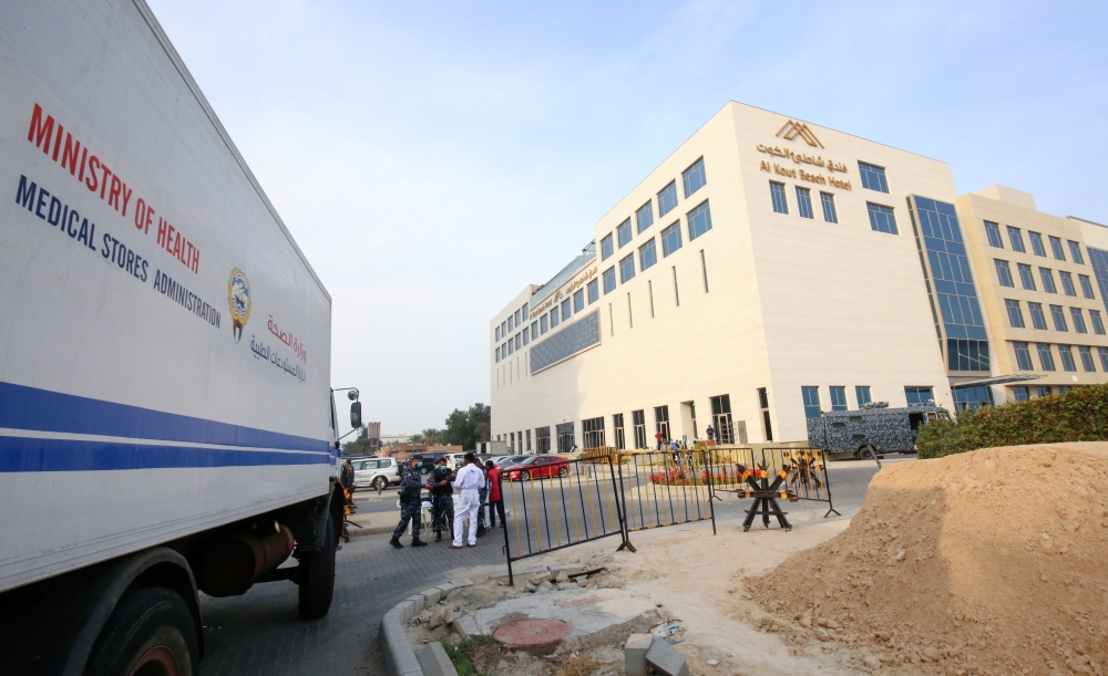 (FILES) This file photo taken on February 24, 2020 shows a view of a hotel in the Kuwaiti capital where Kuwaitis returning from Iran are quarantined and tested for coronavirus COVID-19. AFP / Yasser Al-Zayyat
