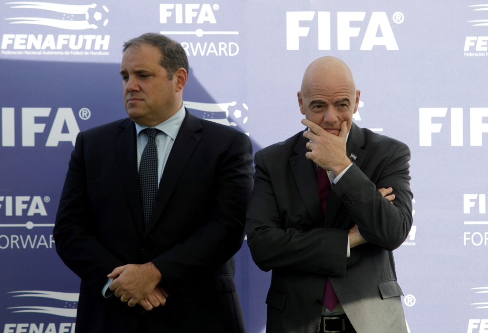 FIFA vice-president Victor Montagliani and FIFA President Gianni Infantino in the new facilities of the FENAFUTH REUTERS/Jorge Cabrera/File Photo