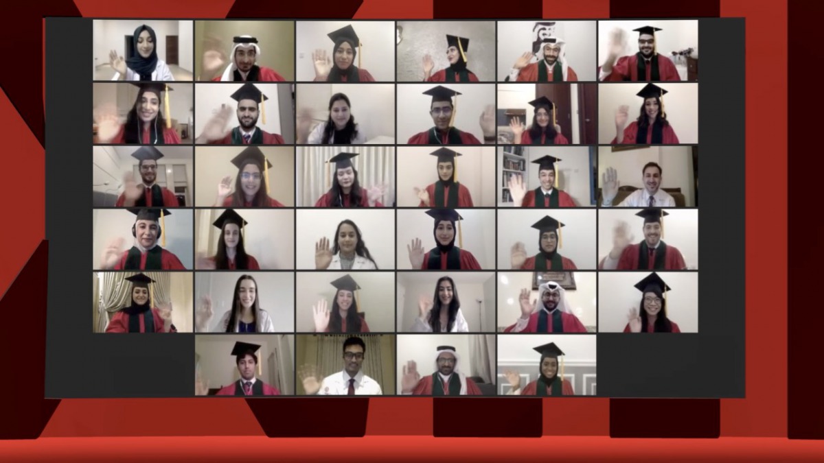 The students of Weill Cornell Medicine — Qatar (WCM-Q) during its first-ever virtual graduation yesterday. 
