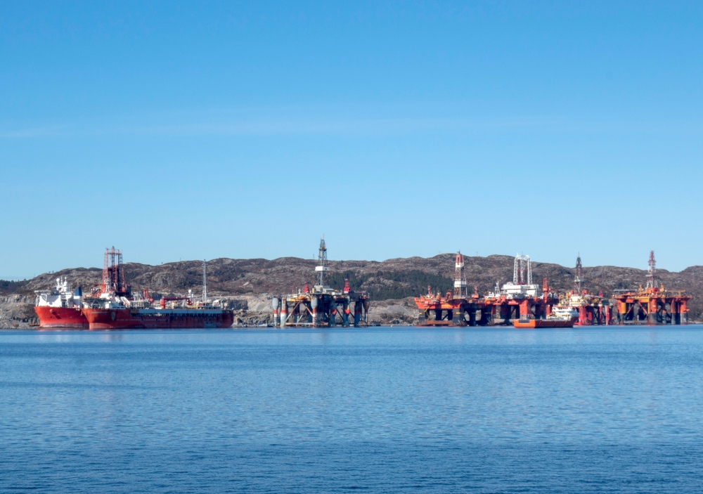 Drilling rigs and ships anchored in Skipavika, Norway April 1, 2018. Picture taken April 1, 2018. REUTERS/File Photo