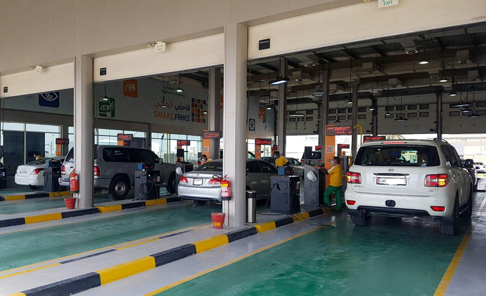 Vehicles lined for inspection at Fahes centre in Abu Hamour this morning. Photo: Abdul Basit / The Peninsula