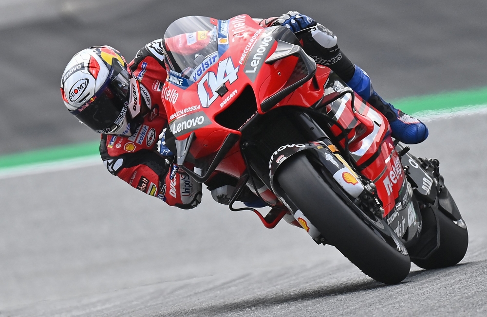 Ducati's Italian rider Andrea Dovizioso rides during the qualification of the Moto GP Austrian Grand Prix at the Red Bull Ring circuit in Spielberg, Austria on August 15, 2020. / AFP / JOE KLAMAR