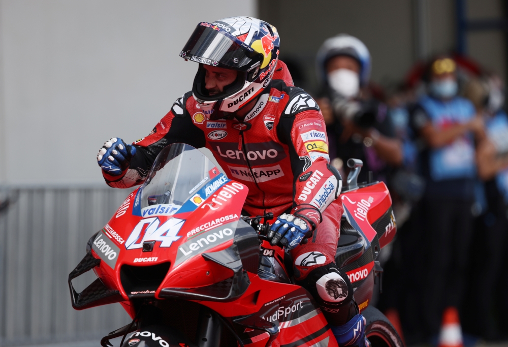 Mission Winnow Ducati Corse's Andrea Dovizioso celebrates winning the race REUTERS/Lisi Niesner