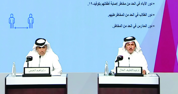 Dr. Ibrahim Al Nuaimi (left), and Dr. Abdullatif Al Khal, addressing the press conference yesterday.