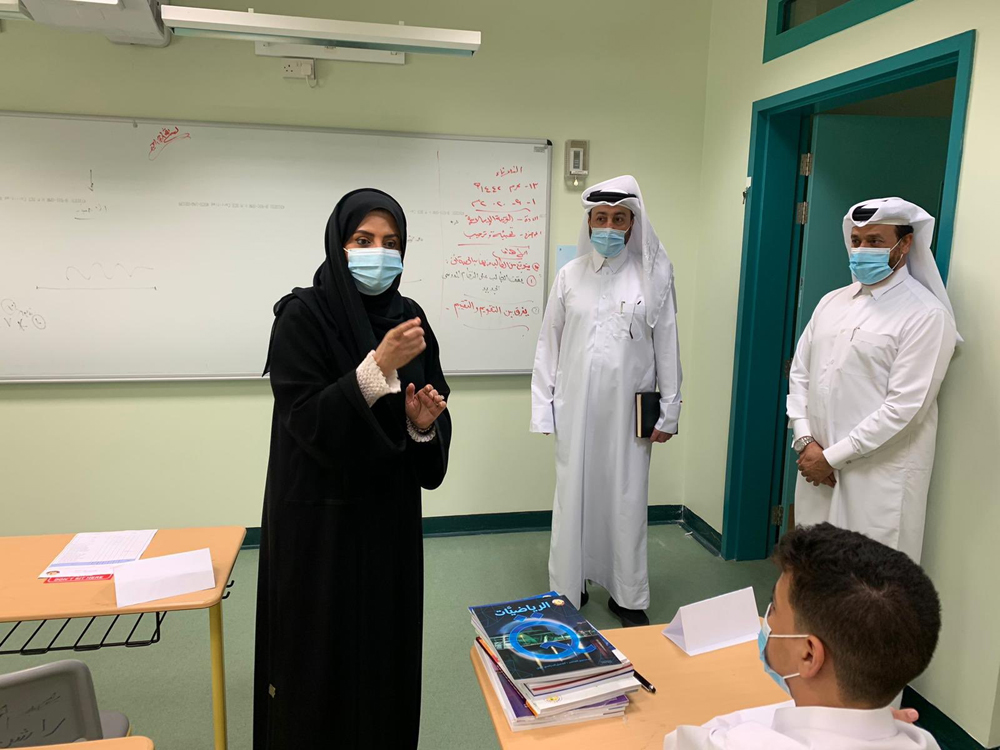 Fawzia Al Khater, Assistant Undersecretary for Educational Affairs, while visiting a public school to check on the progress of the first school day of the 2020-2021 academic year.