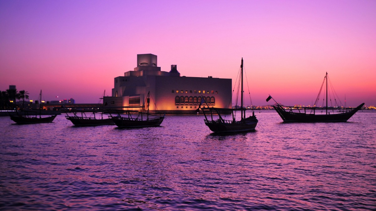 Traditional Dhow with Museum of Islamic Art, evening view from at MIA Park. Photo: Abdul Basit/The Peninsula