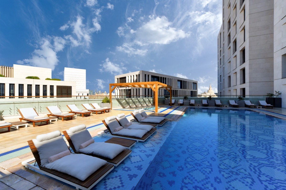 A view of Alwadi Hotel MGallery’s poolside area in Doha.