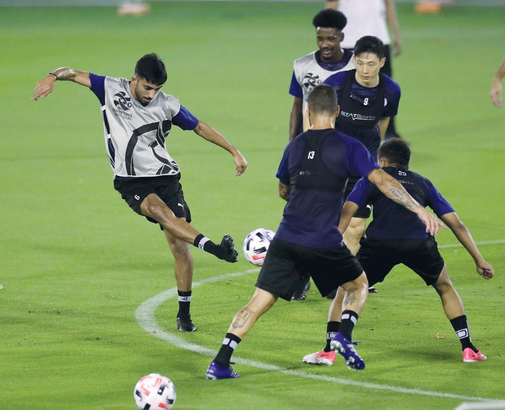 Al Sadd players in action during a practice session yesterday, ahead of their AFC Champions League Group D match against Iran’s Sepahan.