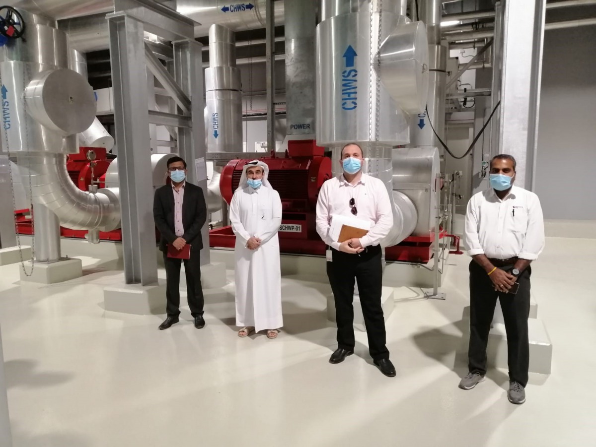 Kahramaa officials at Al Janoub Stadium's district cooling plant. 