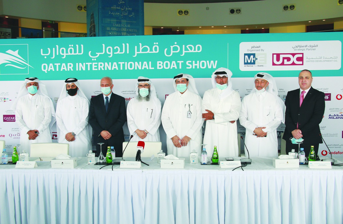 Khalid bin Issa Al Mannai, Chairman, Al Mannai Plus Events, with other officials during a press conference, yesterday. 