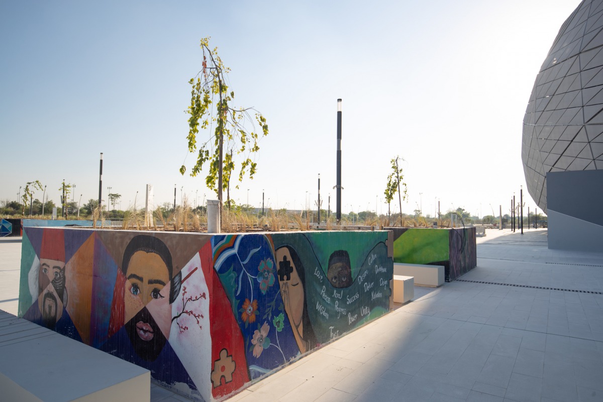 Murals at the Education City Stadium.