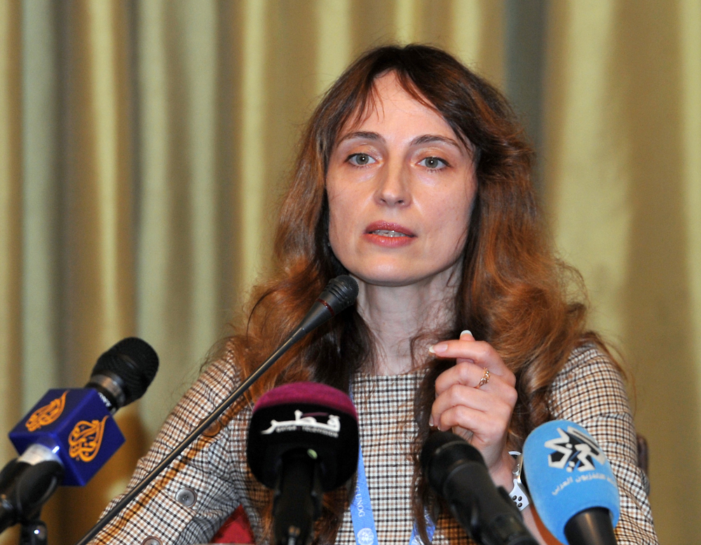 Alena Douhan addressing the media at the Ritz Carlton Hotel. Pic:Salim Matramkot /The Peninsula