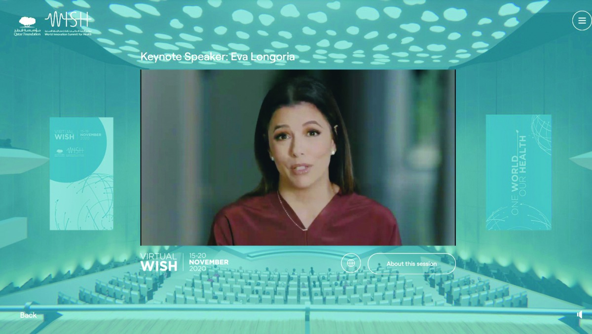 Actress Eva Longoria delivering a keynote speech at WISH 2020 yesterday. 