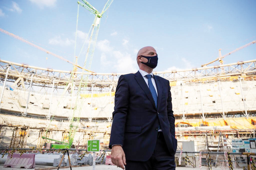 FIFA President Gianni Infantino during a visit to the under-construction Lusail Stadium, the venue of the 2022 FIFA World Cup final, yesterday.