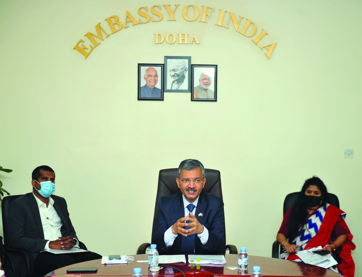 Ambassador of India to Qatar, H E Dr. Deepak Mittal, during a press conference in Doha, yesterday. Pic: ABDUL BASIT/ THE PENINSULA