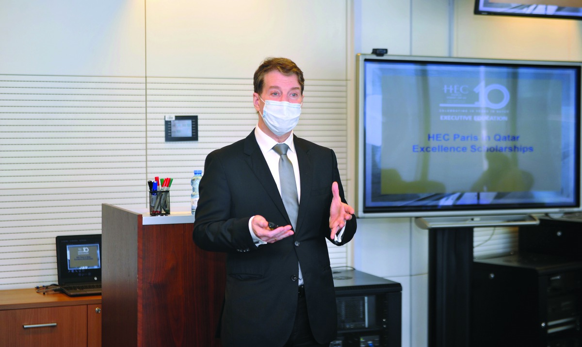 Dean of HEC Paris in Qatar Dr. Pablo Martin De Holan, during a press conference in Doha yesterday. PIC. ABDUL BASIT/THE PENINSULA
