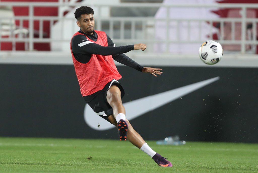 A Qatari player in action during training session.