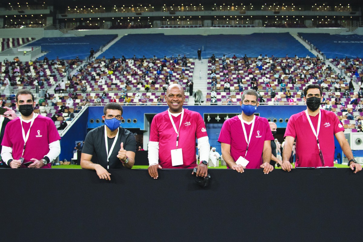 The Secretary-General of SC, Hassan Al Thawadi, and CEO of FIFA World Cup Qatar 2022, Nasser Al Khater, with other officials during Volunteer Football Tournament at Khalifa International Stadium.