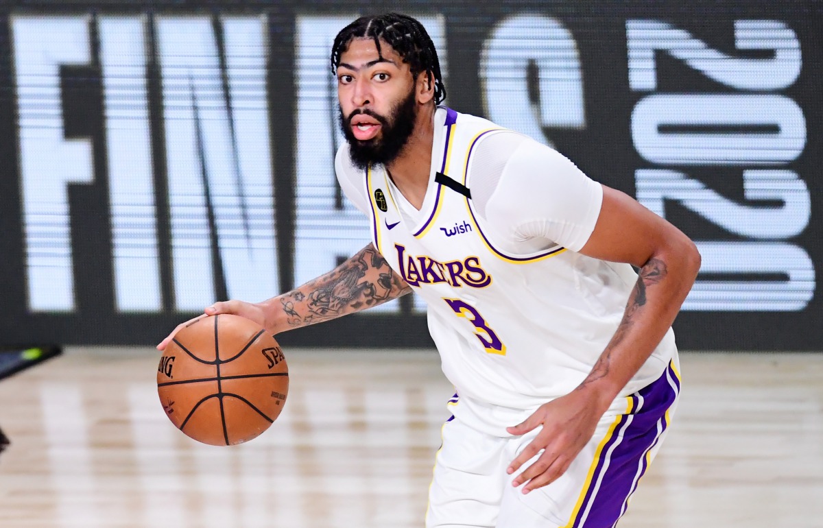 (FILES) In this file photo Anthony Davis #3 of the Los Angeles Lakers drives the ball during the third quarter against the Miami Heat in Game Six of the 2020 NBA Finals at AdventHealth Arena at the ESPN Wide World Of Sports Complex on October 11, 2020 in 