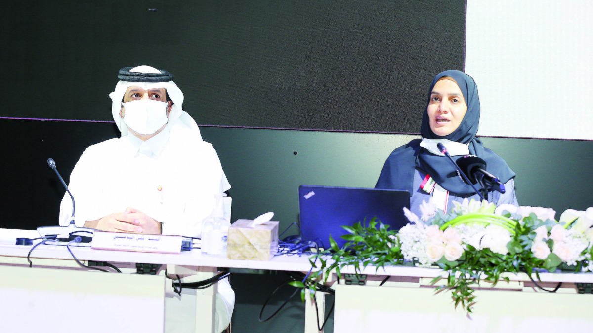 CEO of Education Excellence Award Dr. Hamda Hassan Al Sulaiti (right) addressing the press conference.