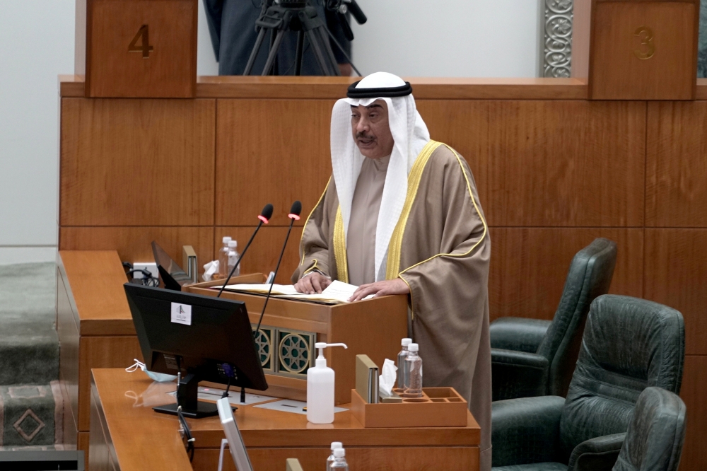 Kuwait's Prime Minister Sheikh Sabah al-Khalid al-Sabah speaks at the first parliament session held after elections, in Kuwait City, Kuwait December 15, 2020. REUTERS/Stephanie McGehee/File Photo