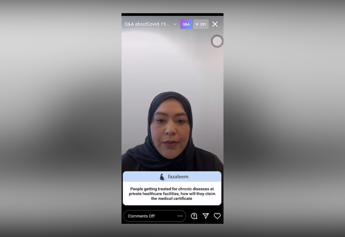 Dr Soha Albayat replying to The Peninsula reporter's question during the Instagram live.