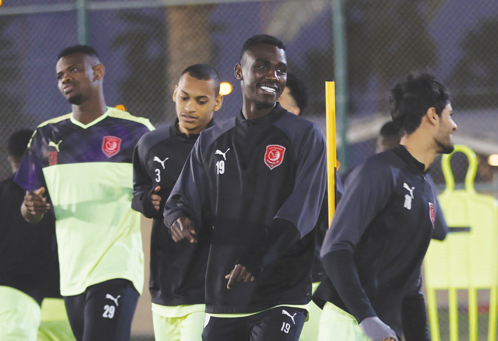 Al Duhail players taking part in a training session yesterday ahead of their 2020 FIFA Club World Cup match against Egypt's Al Ahly which will take place today. Pic: Twitter/DuhailSC