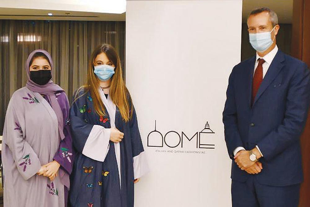 Italian Ambassador to Qatar, Alessandro Prunas (right), with Qatari and Italian teen entrepreneurs Fatima Al Ansari (left) and Aimee Jade Monti, during a press conference, recently. 