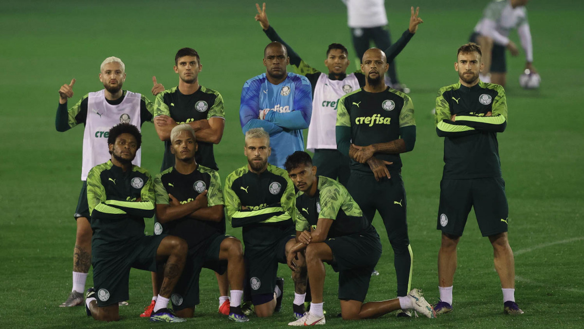 Palmeiras players during a practice session at Aspire Zone yesterday. Pic: Twitter / @Palmeiras