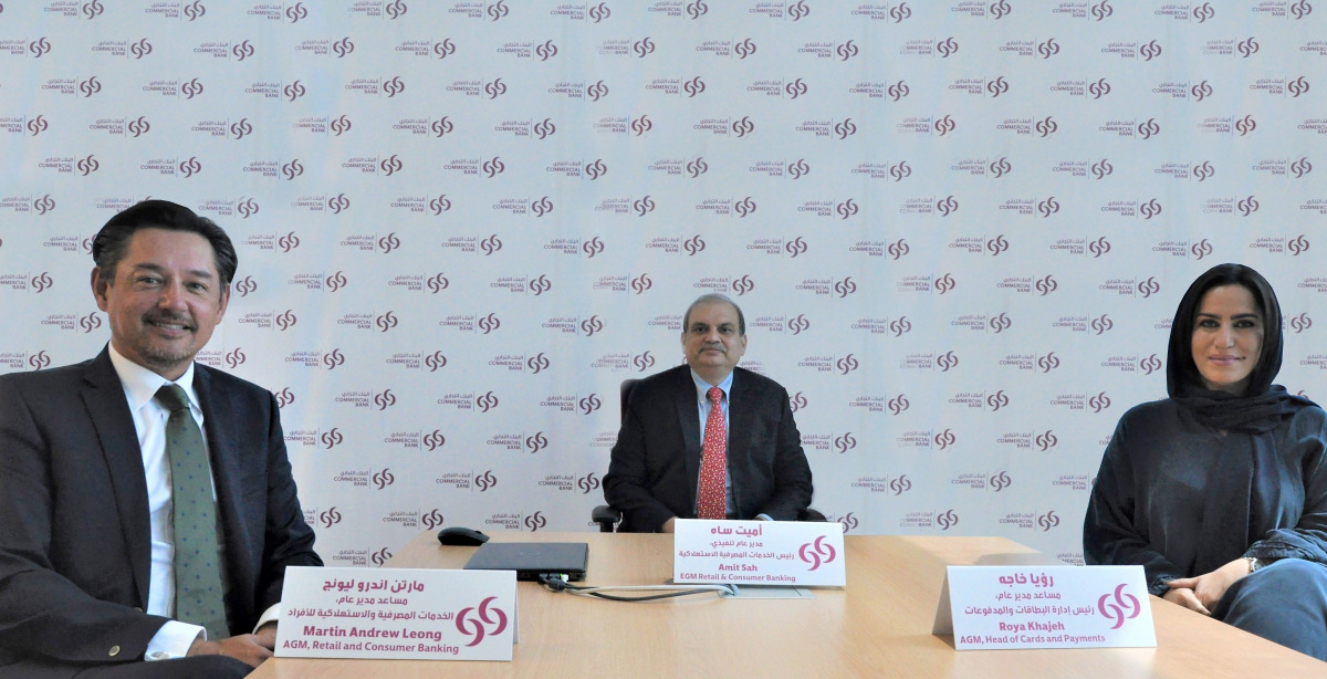 Amit Sah (centre), Roya Khajeh (right), and Martin Andrew Leong, discussing Commercial Bank’s digital strategy and other plans during the virtual roundtable discussion. 