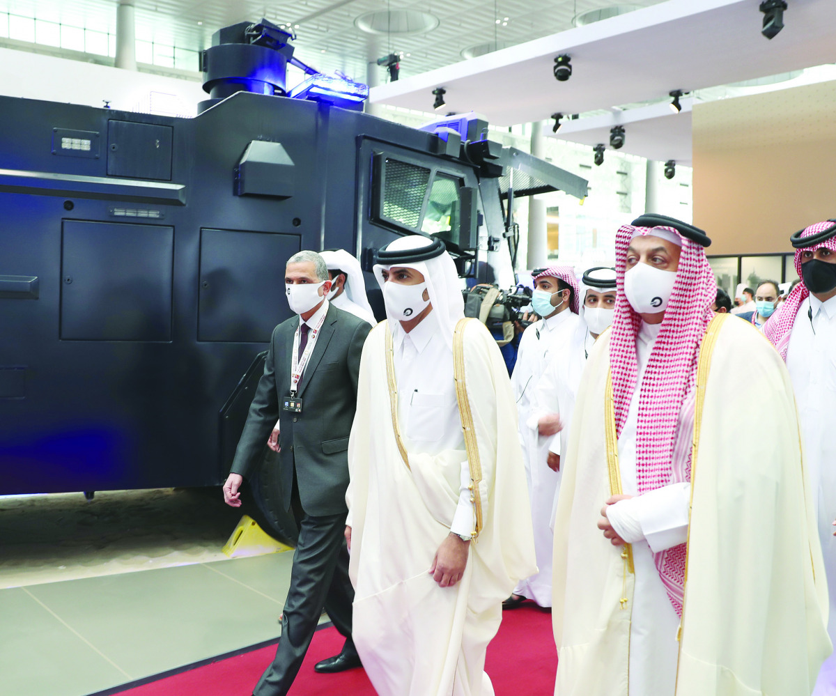 Prime Minister and Minister of Interior H E Sheikh Khalid bin Khalifa bin Abdulaziz Al Thani, and Deputy Prime Minister and Minister of State for Defence Affairs H E Dr. Khalid bin Mohamed Al Attiyah at the inauguration of Milipol Qatar 2021. 