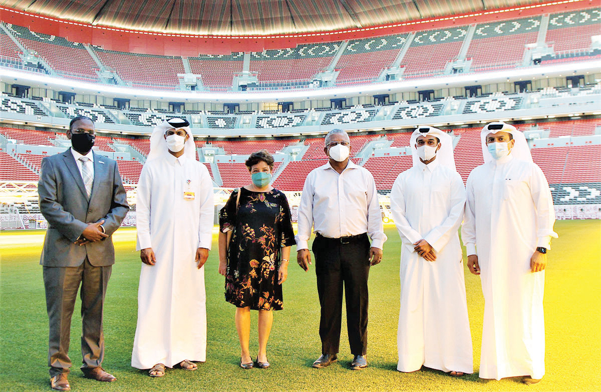 President of the Republic of Seychelles, H E Wavel Ramkalawan, during his visit to Al Bayt Stadium in Al Khor, yesterday.