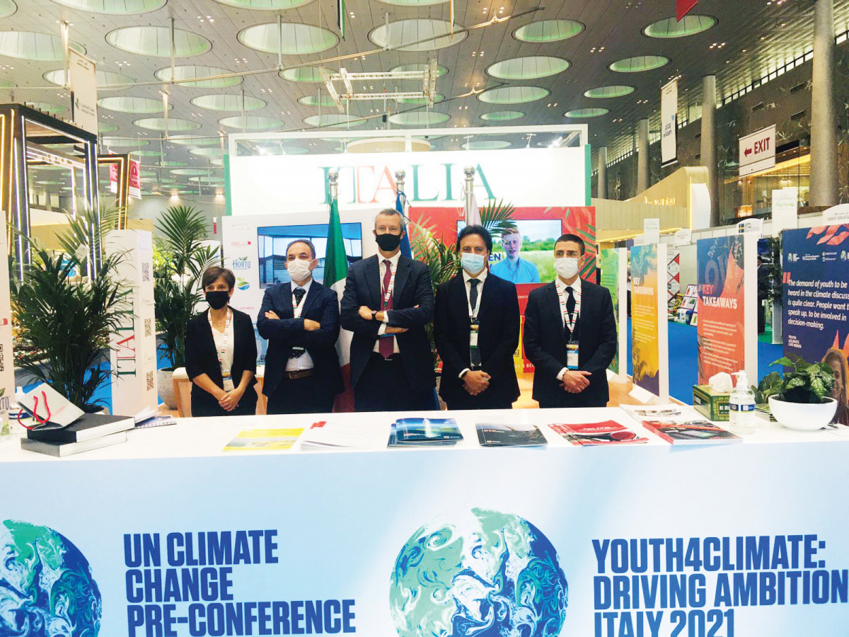 Ambassador of Italy to Qatar, H E Alessandro Prunas (centre), with other officials during the AgriteQ and EnviroteQ Exhibition yesterday.