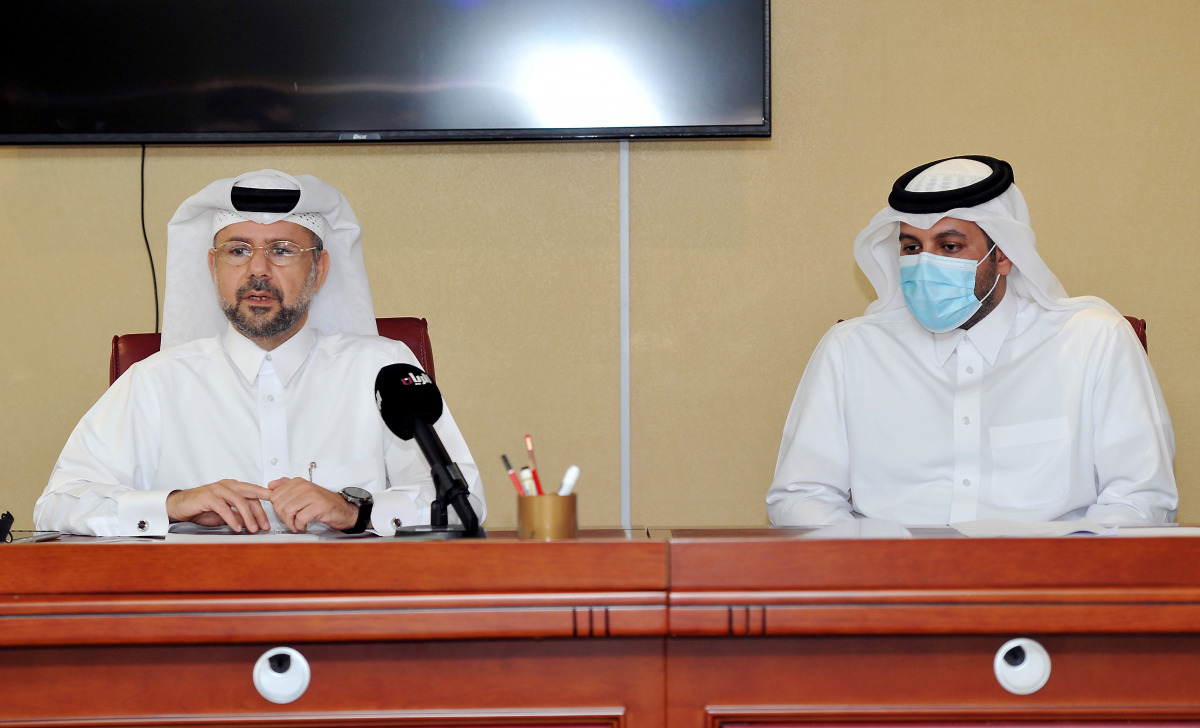 Head of Fish Farming Section at Fish Affairs Department, Mohamad Mahmoud Al Abdullah, and Head of the Projects and Programmes Section at Food Security Department, Hamad Hadi Al Hajari, during a press conference. PIC: Abdul Basit Mohammad/ The Peninsula