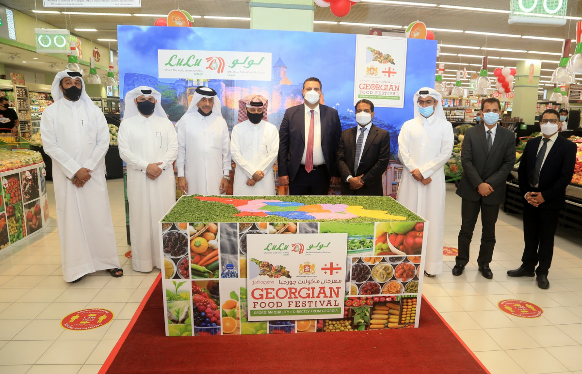 Ambassador of Georgia to Qatar, Nikoloz Revazishvili (centre); Dr. Mohamed Althaf (fourth right), Director of Lulu Group, and other officials at the inauguration ceremony yesterday. PIC: Hussein Sayed 