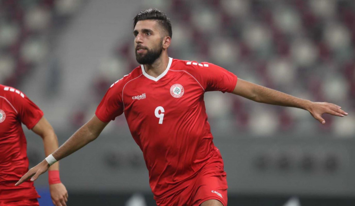 Lebanon's Hilal Al Helwe celebrates after scoring a goal against Djibouti, yesterday. 