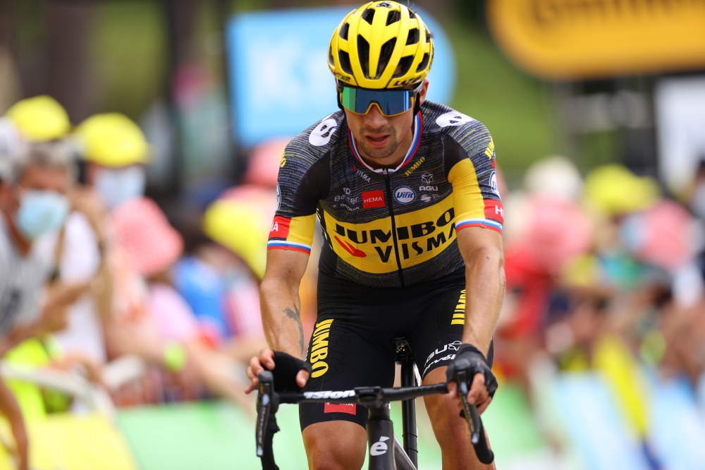 July 2, 2021 Team Jumbo-Visma rider Primoz Roglic of Slovenia after crossing the line of stage 7 REUTERS/Tim De Waele