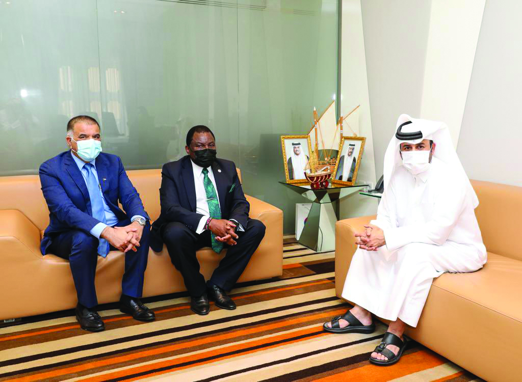 General Manager of the Cultural Village Foundation Professor Dr. Khalid bin Ibrahim Al Sulaiti (right) with Ambassador of Kenya to Qatar H E Paddy C Ahenda and South African Ambassador to Qatar H E Faizel Moosa at Katara.