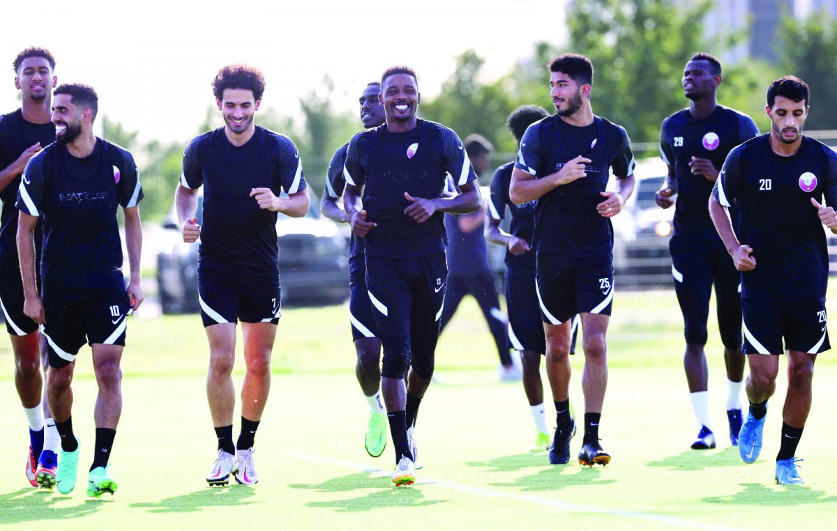 Qatar players during a training session ahead of the semi-final against USA. 