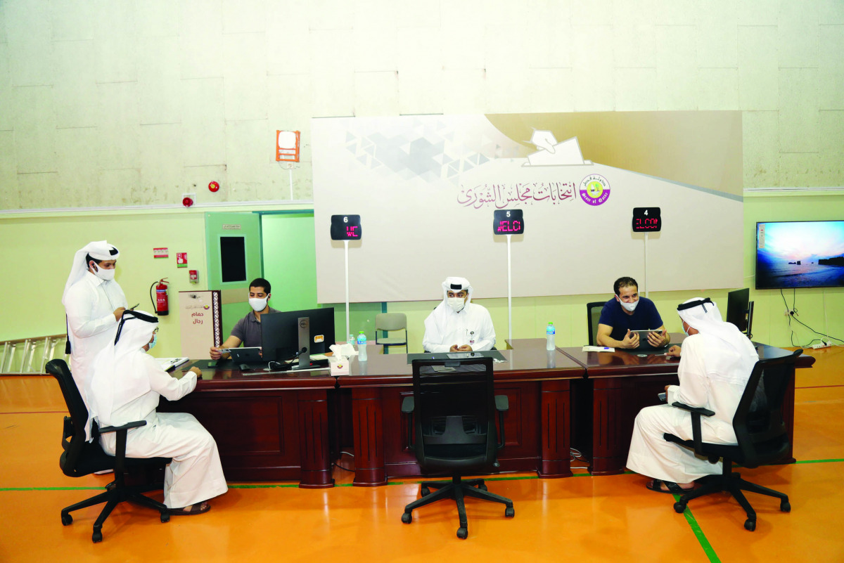 Eligible voters register for Shura Council election at one of the voting registration centres yesterday.