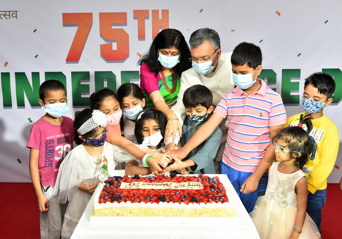 Ambassador H E Dr. Deepak Mittal during a cake cutting ceremony at the Indian Embassy. Pics: Abdul Basit/The Peninsula