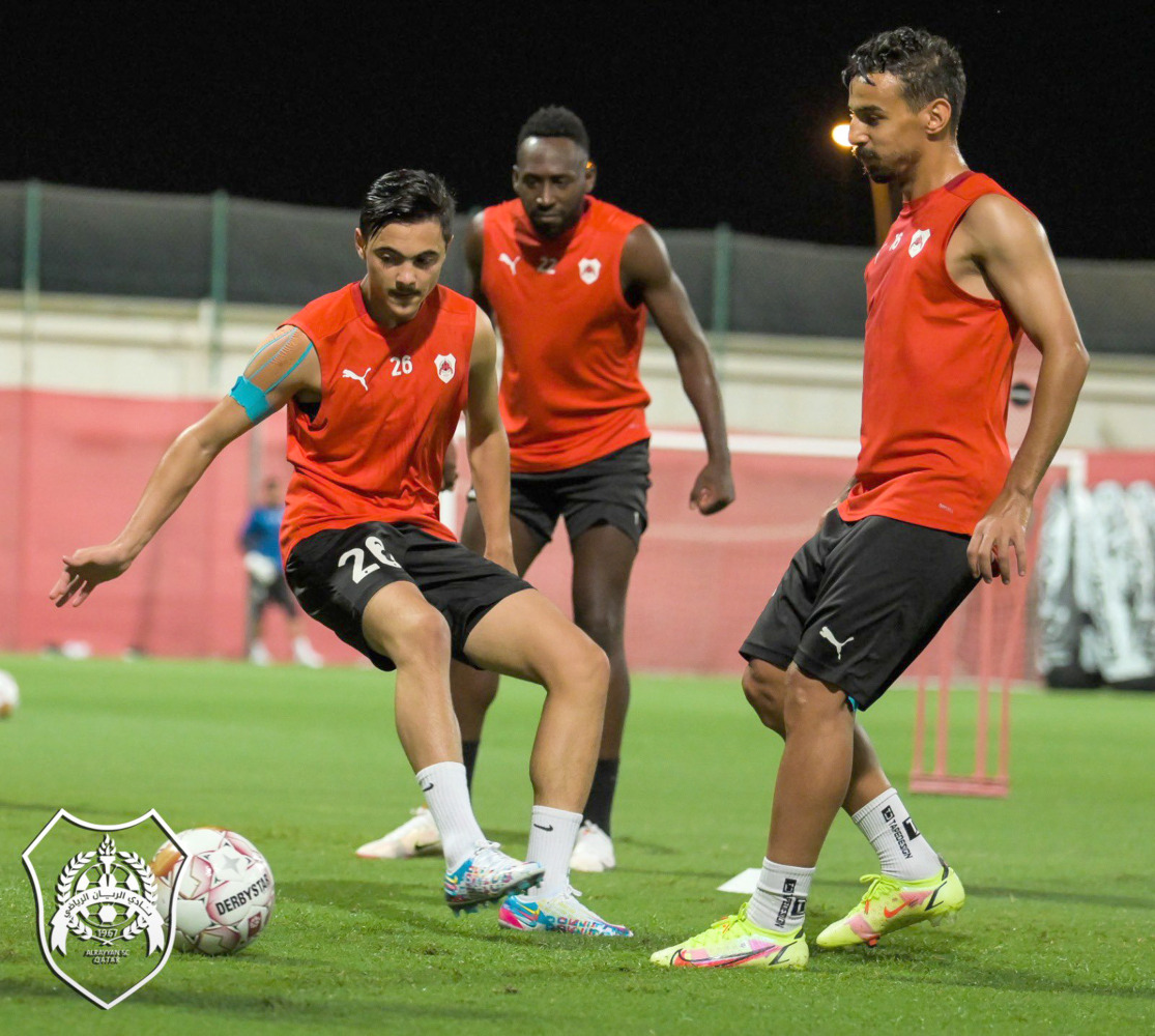 Al Rayyan players attend a training session ahead of their match against Umm Salal.