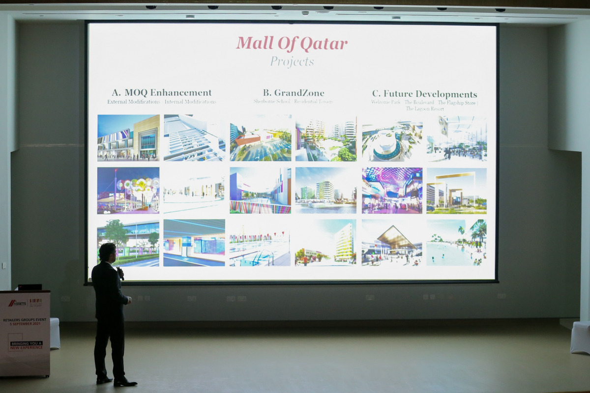 An official presents the development plans of Mall of Qatar at an event.