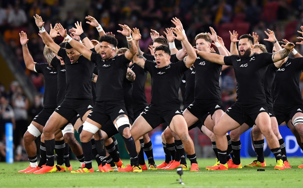 The All Blacks perform the Haka before the Round 4 Rugby Championship match between the Argentina Pumas and the New Zealand All Blacks at Suncorp Stadium in Brisbane, Australia, September 18, 2021. AAP Image/Darren England